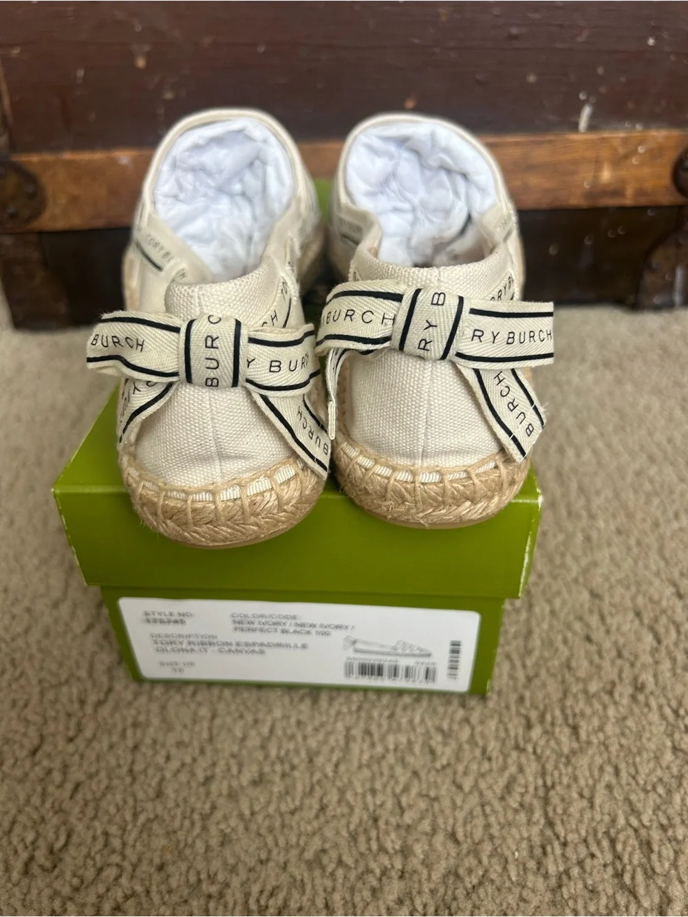 Tory Burch Cream Canvas Logo Espadrilles
